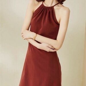 Elegant Halter Neck Dress in Rich Rust Red